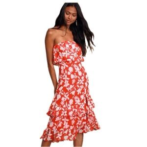 Lulu’s Red and White Floral Dress - XS